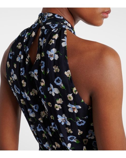 Veronica Beard Blue Brock Halterneck Silk Midi Dress