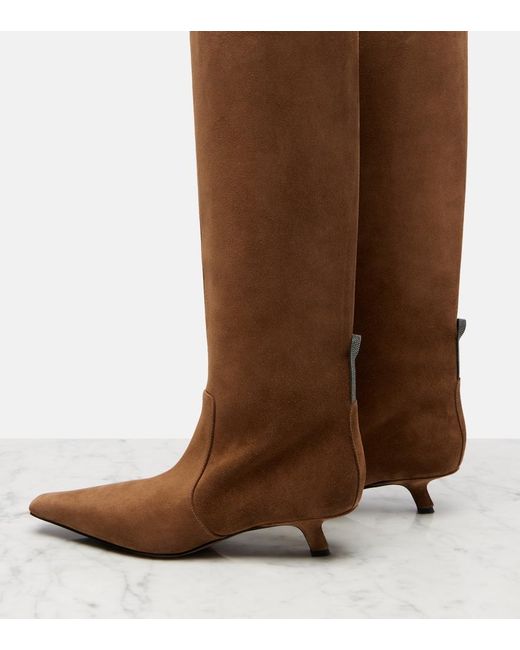 Brunello Cucinelli Brown Monili Suede Knee-High Boots