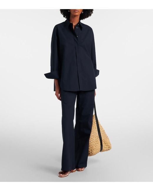 Dorothee Schumacher Blue Poplin Power Ii Cotton Poplin Wide-Leg Pants