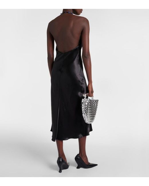 Bottega Veneta Black Beaded Satin Midi Dress