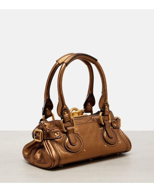 Chloé Brown Paddington Metallic Leather Shoulder Bag