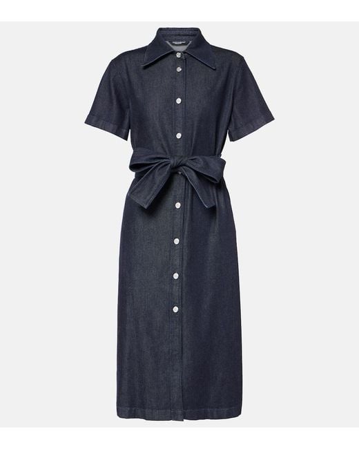 Dolce & Gabbana Blue Belted Denim Shirt Dress