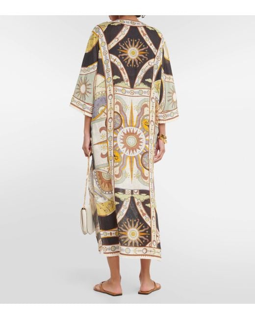 Tory Burch Metallic Printed Linen Midi Dress