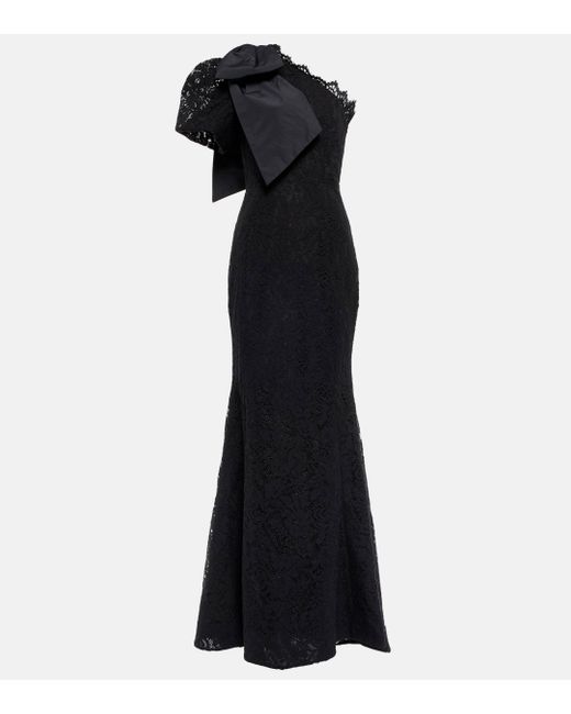Rebecca Vallance Black Kelsey One-shoulder Lace Gown