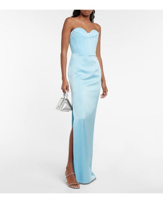 Alex Perry Blue Honore Satin Maxi Dress