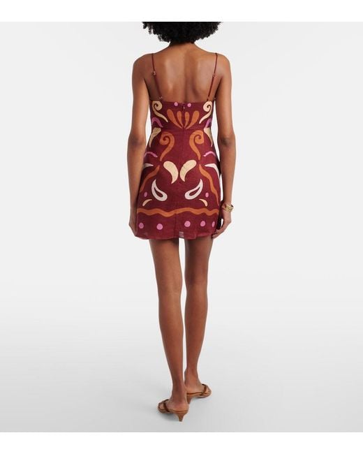Cala De La Cruz Red Lucca Printed Linen Minidress