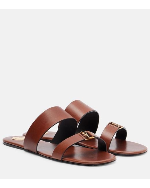 Saint Laurent Brown Cassandre Leather Sandals