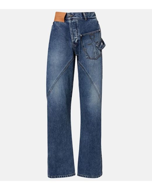 J.W. Anderson Blue Bestickte High-Rise Straight Jeans