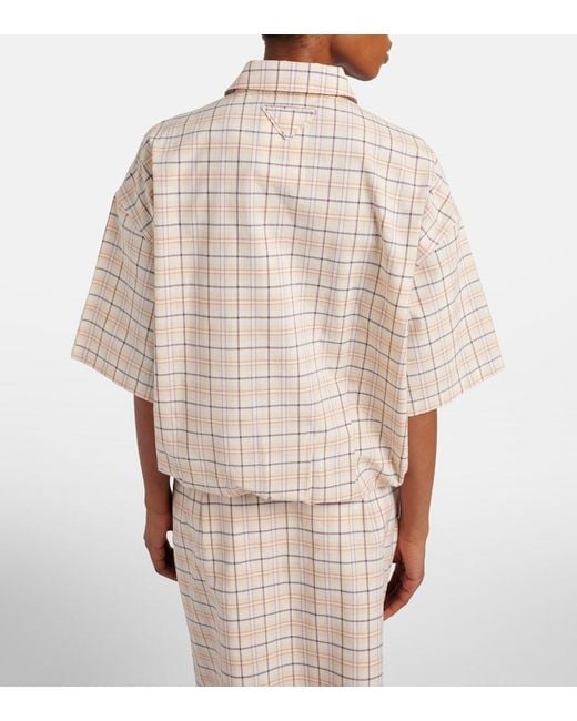 Prada Natural Checked Cotton Poplin Top