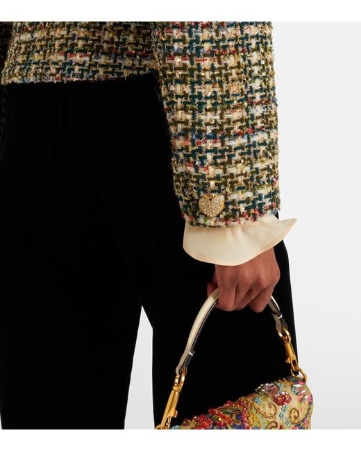 Valentino Black Velvet-Trimmed Lame Tweed Jacket