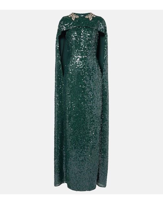 Erdem Green Robe Aus Georgette Mit Pailletten