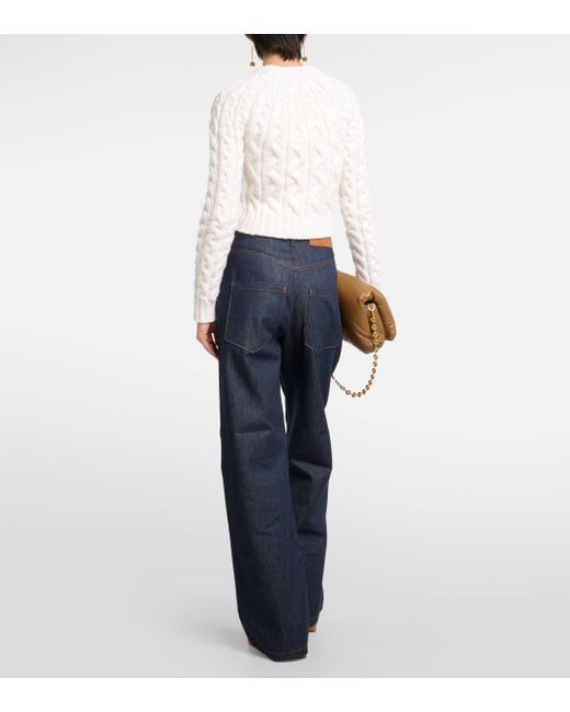 Loewe White Anagram-embossed Cropped Wool-blend Knitted Jumper