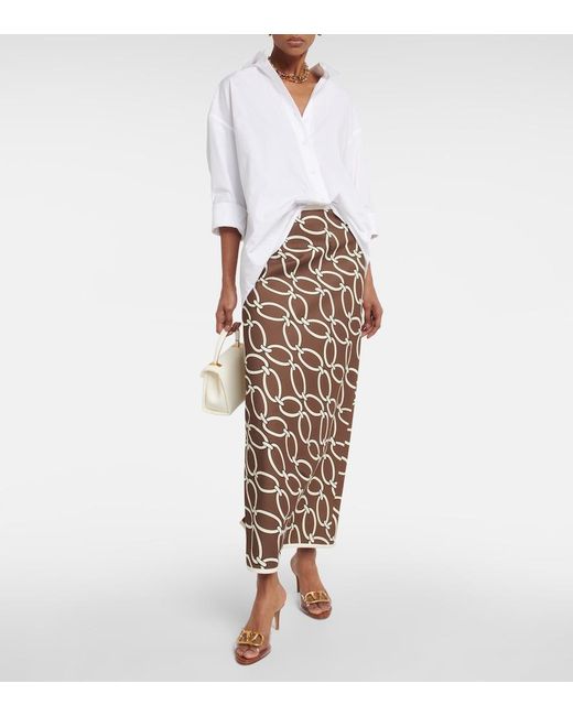 Valentino Natural Chain-Print Maxi Skirt