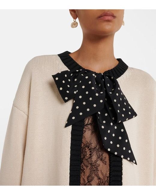 Valentino Natural Bow-Detail Cotton-Blend Cardigan