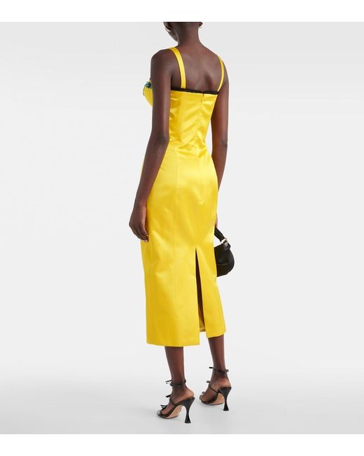 Miss Sohee Yellow Iris Embellished Velvet Midi Dress