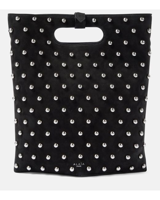 Alaïa Black Folded Embellished Suede Tote Bag