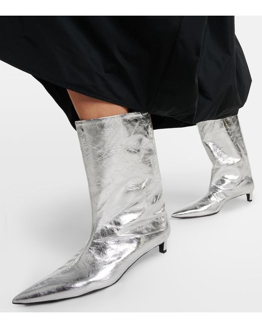 Jil Sander White Metallic Leather Ankle Boots