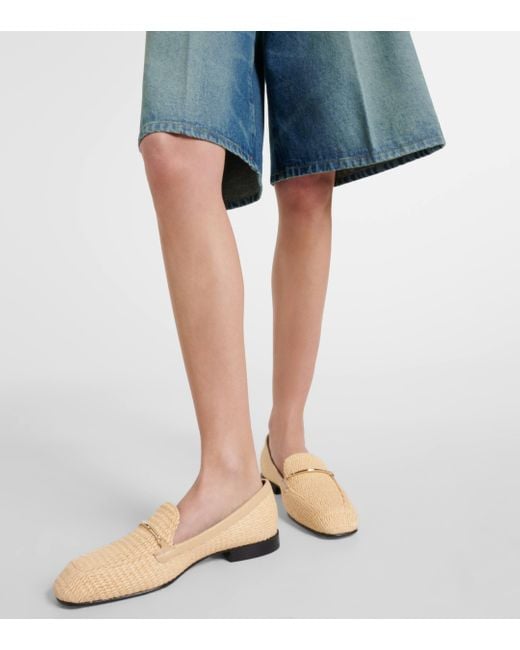 Victoria Beckham Natural Raffia And Leather Loafers