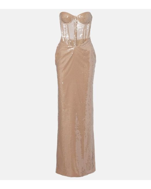 The New Arrivals Ilkyaz Ozel Natural Tara Sequined Bustier Dress