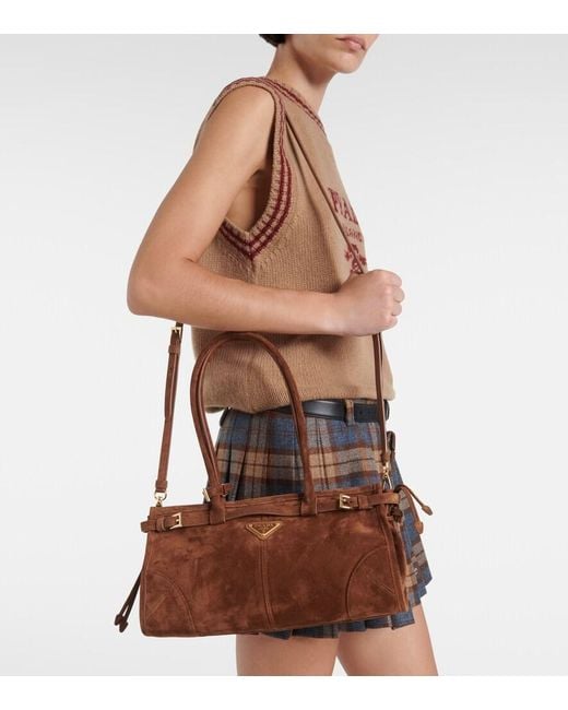 Prada Brown Bonnie Medium Suede Shoulder Bag