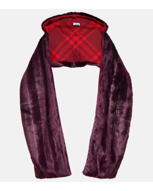 Burberry Red Faux Fur Scarf