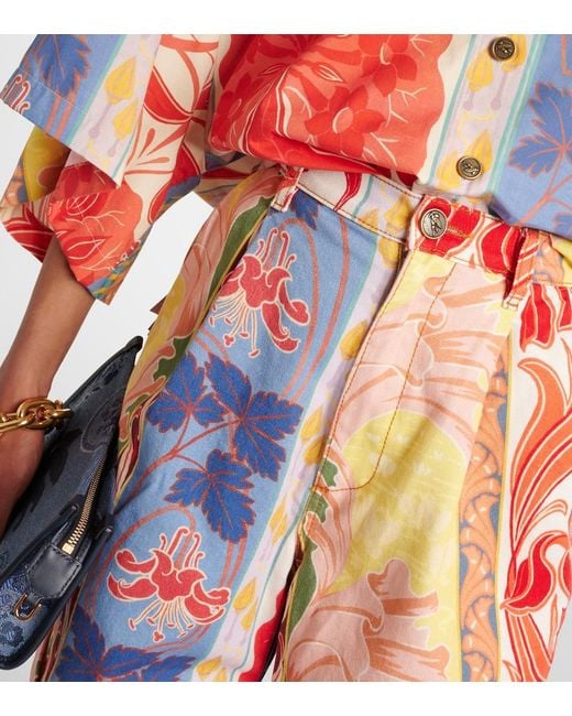 Etro Red Printed Denim Shorts