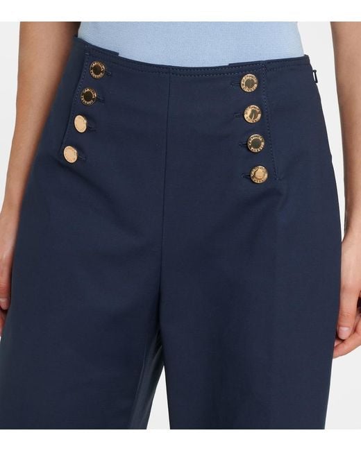 Carolina Herrera Blue Alba Cotton-Blend Wide-Leg Pants