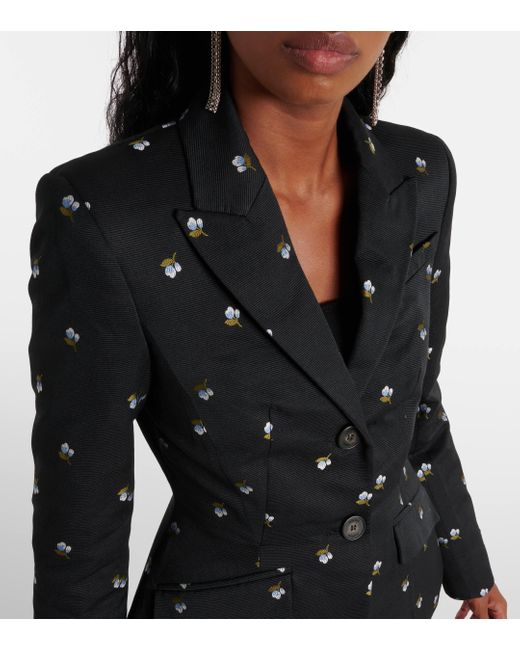 Erdem Black Tailored Floral Virgin Wool Blazer