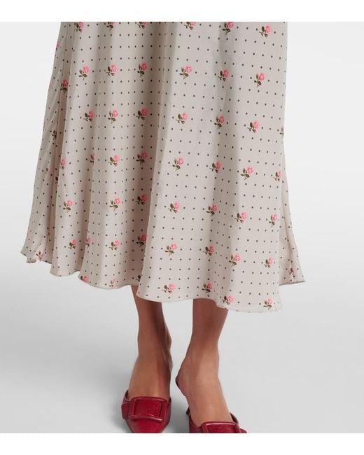 Alessandra Rich Natural Floral Polka-Dot Silk Midi Dress