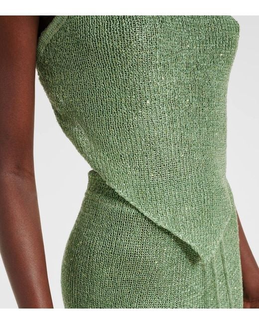 Bananhot Green Liz Sequined Knitted Halterneck Top