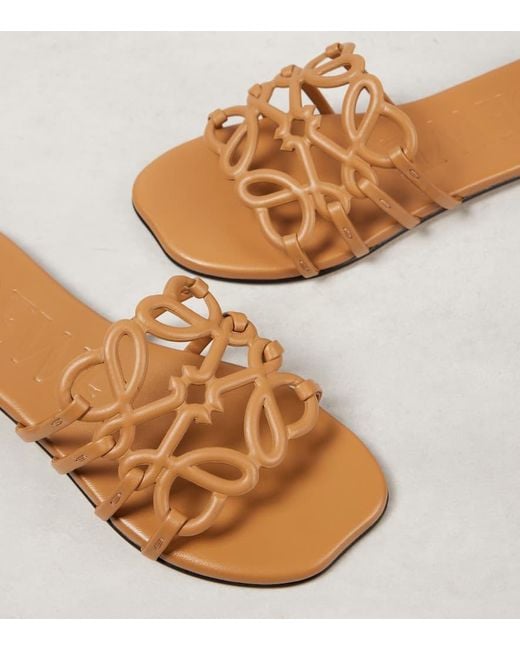 Loewe Brown Petal Anagram Leather Slides