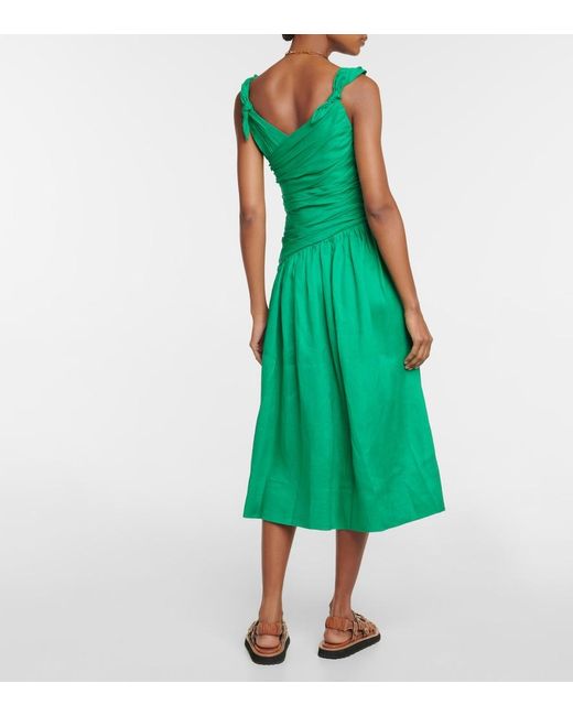 Zimmermann Green Tiggy Bow-Detail Pleated Midi Dress