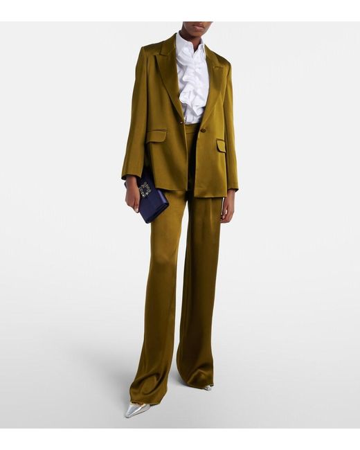 Max Mara Green Cono Satin Wide-Leg Pants