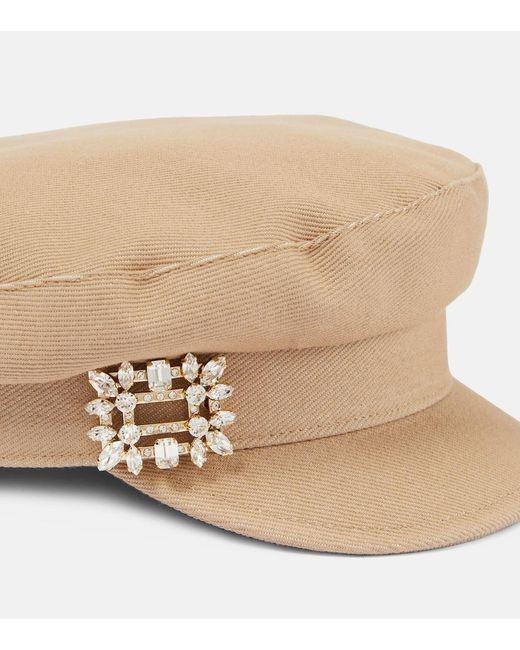 Roger Vivier Natural Broche Vivier Denim Newsboy Cap
