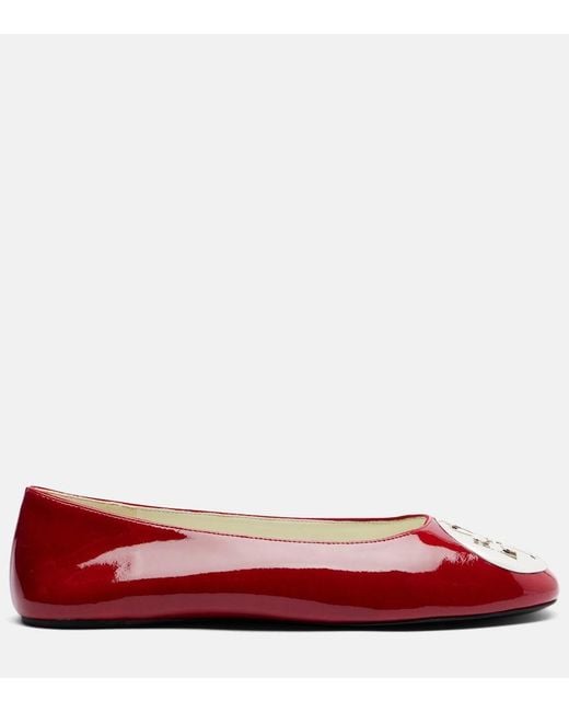 Tory Burch Red Reva Embellished Patent Leather Ballet Flats