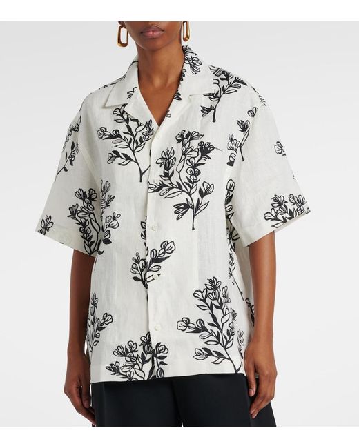 Jacquemus White Jean Floral Linen Bowling Shirt
