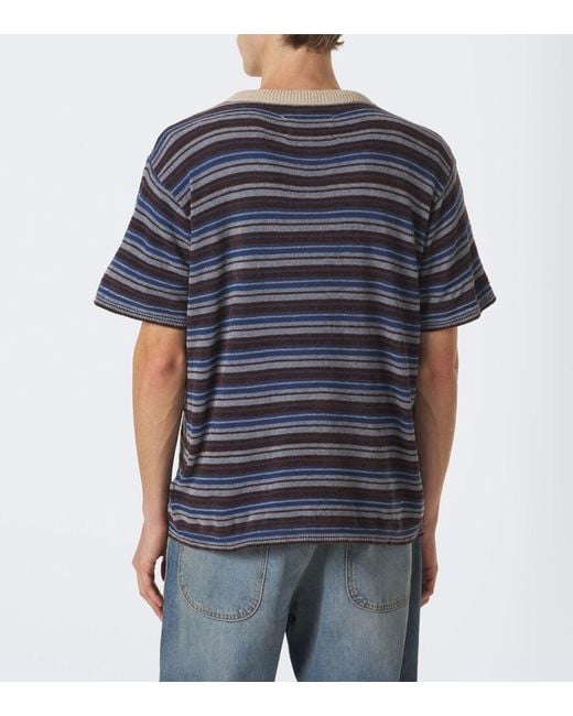 Maison Margiela Blue Knitted Striped T-Shirt for men