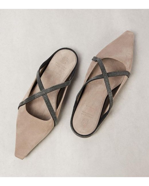 Brunello Cucinelli Brown Monili Suede Mules
