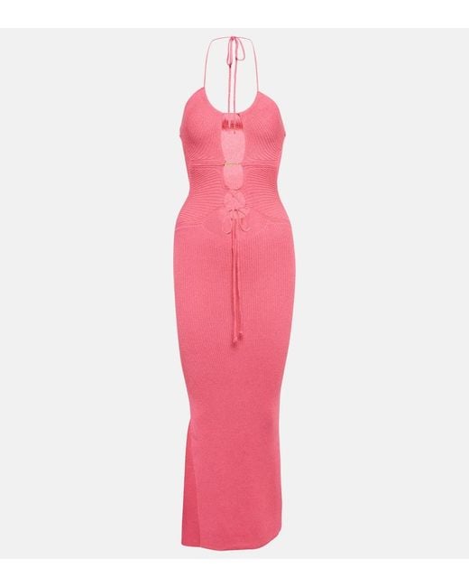 Bananhot Pink Havana Cutout Ribbed-Knit Beach Dress