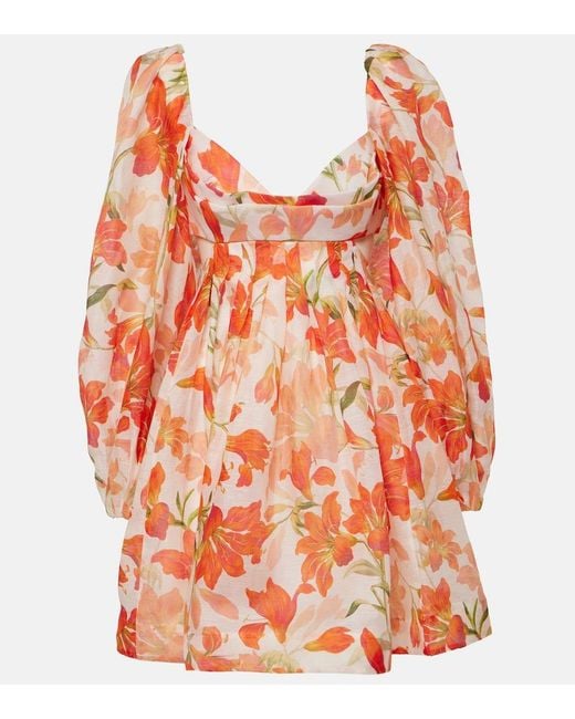 Zimmermann Orange Tranquillity Floral Linen And Silk Minidress