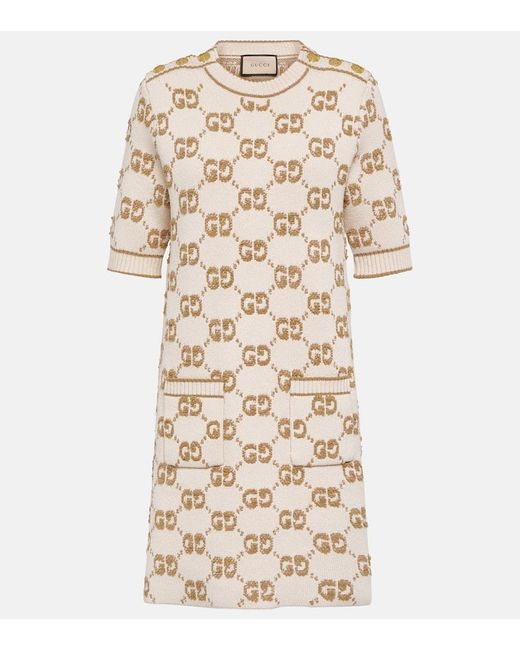 Gucci Natural GG Bouclé Jacquard Wool Dress