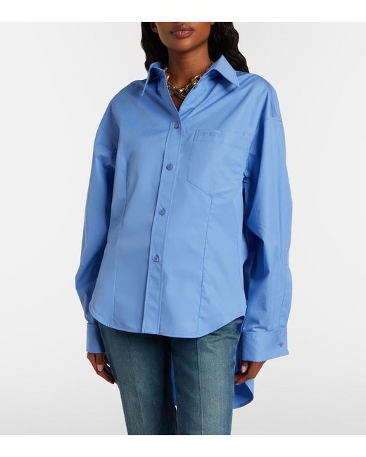 Balenciaga Blue Asymmetric Cotton Poplin Shirt