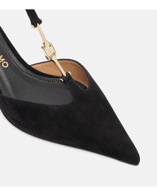 Ferragamo Black Traci 40 Suede Pumps