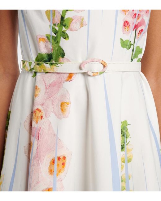 Oscar de la Renta Blue Floral Trompe L'Oil Cotton-Blend Midi Dress