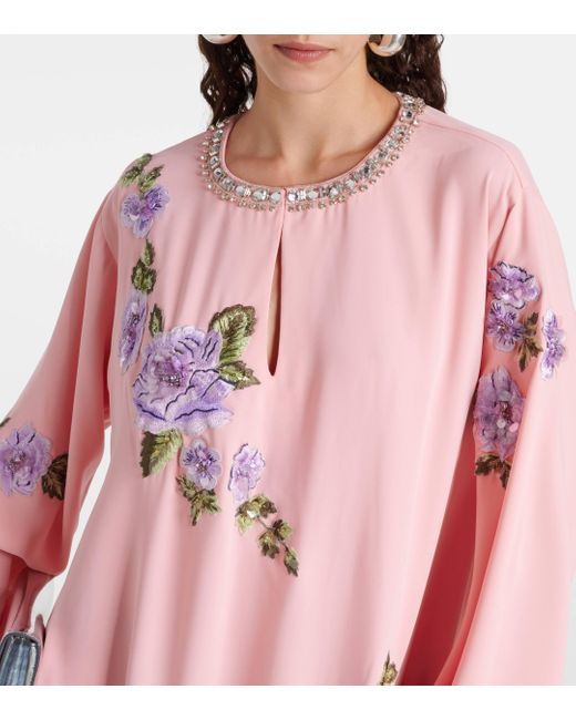 Carolina Herrera Pink Crystal-embellished Floral-applique Kaftan