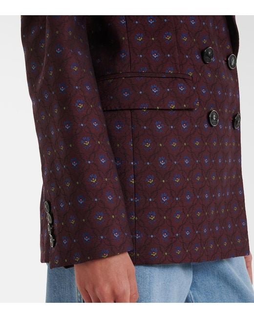 Etro Purple Floral Wool And Cotton Jacquard Blazer