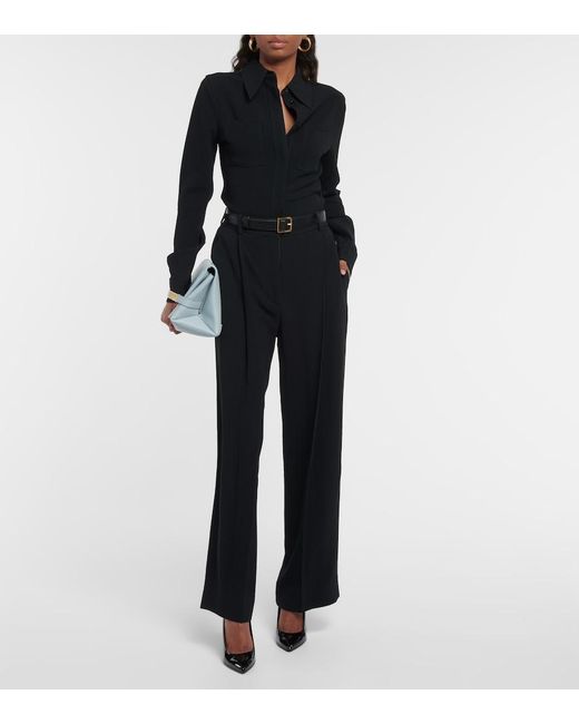 Victoria Beckham Blue Pleated Wide-Leg Pants