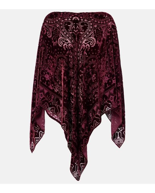 Etro Purple Paisley Silk-Blend Velvet Poncho