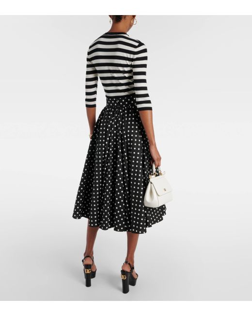 Dolce & Gabbana Black Polka-dot High-rise Cotton Poplin Midi Skirt