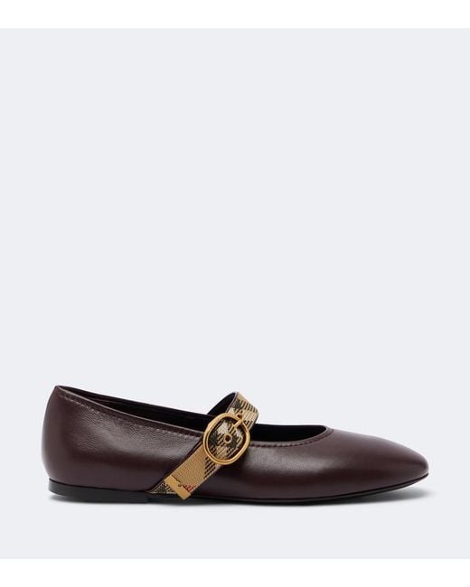 Burberry Brown Check Leather Mary Jane Flats